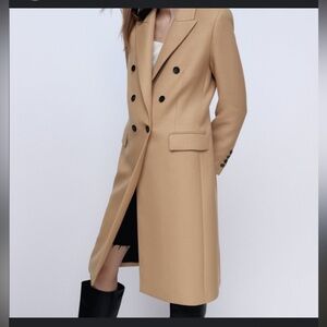Zara Women's Taupe Double Breasted Coat
